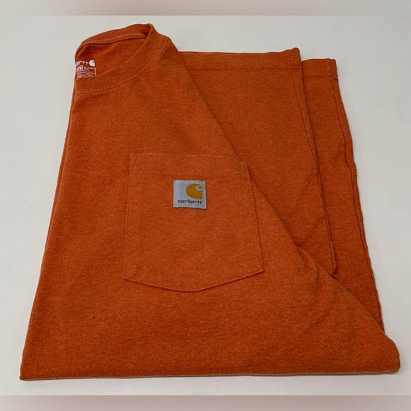 Men's Large Heather Orange 60/40 Cotton/Poly Utility Pocket T Shirt - Picture 12 of 16